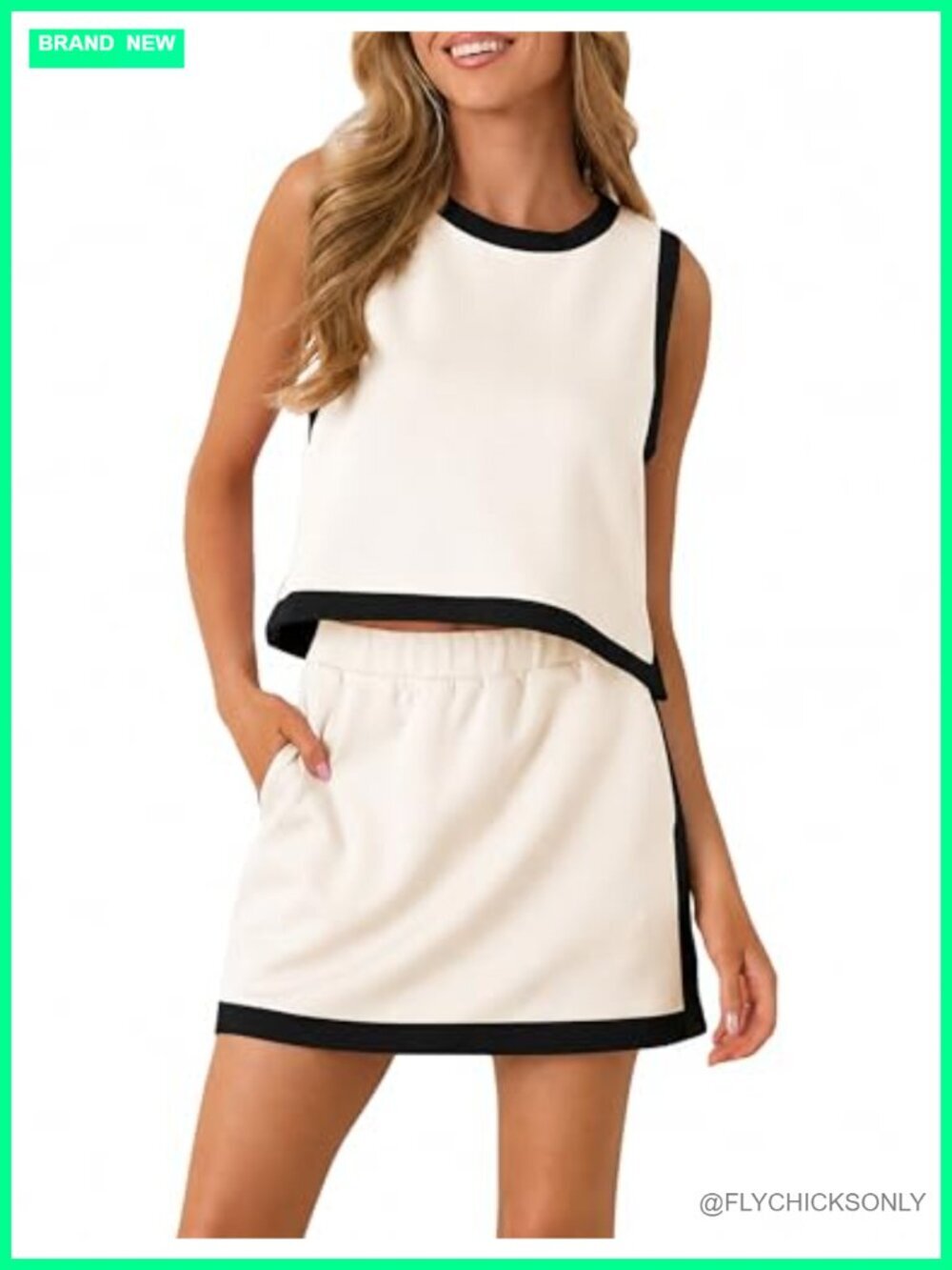 2 Piece Skirt Set Colorblock Athletic Crop Top and High Waisted Skort